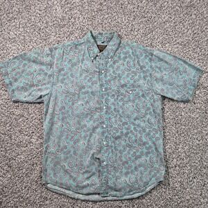 Vintage 90s Eddie Bauer Purple And Blue Paisley Button Up Shirt Size  Mens Large